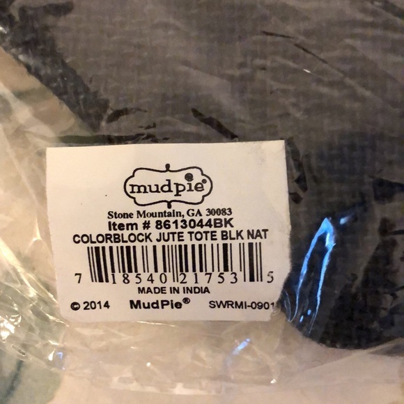 Mud pie, in a sealed plastic bag, beige and black burlap tote. Brand new - Picture 3 of 3